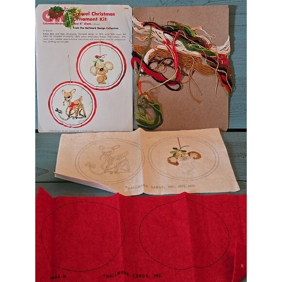 Crewel Christmas Koala Bear & Deer Ornaments #7944 Hallmark Cross Stitch Vintage - Picture 5 of 10